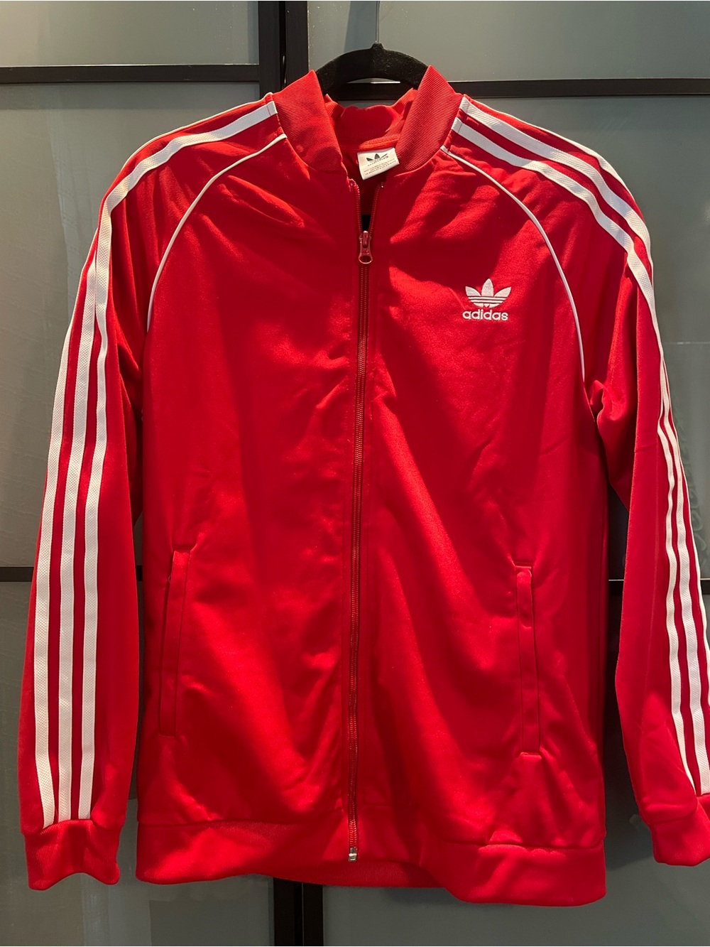 NWOT adidas Red Track Jacket with White Stripes 15-16y or women’s small